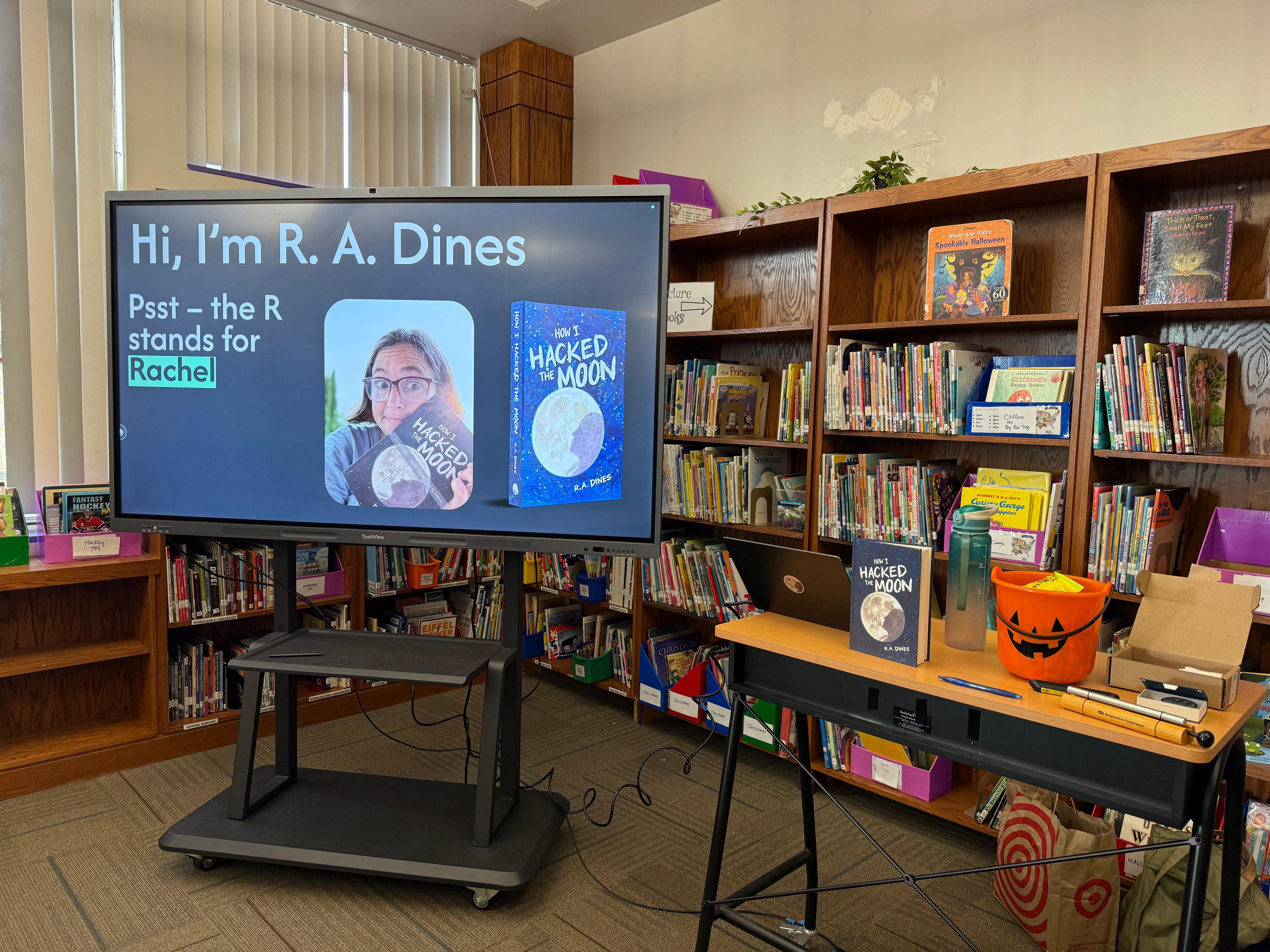 School library setup for R. A. Dines presentation